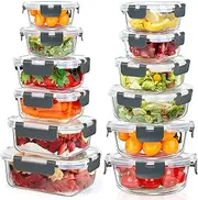 [stusgo] 24 pc Glass Food Storage Containers with lids, Airtight Leak Meal Prep Containers, 3 Size Lunch Glass Containers, BPA Free，Reusable for Kitchen Organization (12 Pack Grey)