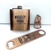 Wheatley Vodka Copper Flask, Bottle Opener & Key Chain Set (New)