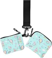 [Amooorous] Colorful Hot Air Balloon Vehicle Women's Coin Purses Card Cases Large Capacity Key Chain Wallet Change Purse with Zipper Pocket for Lady 2 Packs, Colorful hot air balloon vehicle, 1 size, Casual