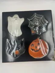 Pottery Barn Y2K Halloween Candy Dishes Ghost Pumpkin Spider Web Cat X4 Bowls