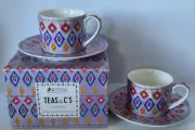 Maxwell &Williams Teas & C'S Zanzibar 2x Demi Cups/Saucers 100ml NEW Damaged Box
