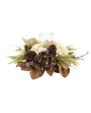 Creative Displays Fall Candleholder Centerpiece with Hydrangeas & Pinecones