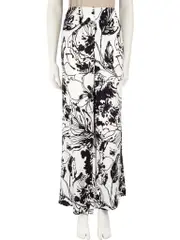 Black & White Floral Print Wide Leg Trousers