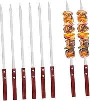 6Pcs Stainless Steel Barbecue Skewers with Wooden Handles Flat Metal Grilling Sticks for Kebab and Meat Cooking for Home BBQ and Outdoor Events