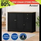 ALFORDSON Buffet Sideboard Cupboard Cabinet 3 Doors Pantry Storage Drawers Black