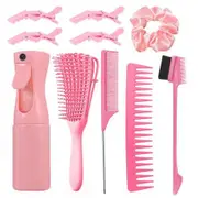 10pcs Hair Brush Comb Set Kit,Detangling Hair Comb,Hair Styling Comb,Hairdressing Spray Bottle,Hair Clips,Suitable For Daily Travel Use Color Pink