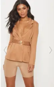 Tam Belted Jacket Blazer Camel Colour Stretchy Size 16
