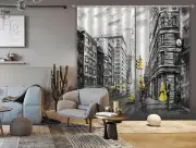 3D Hand Painted Street Taxi NAO040 Photo Curtain Printing Fabric Window Fay