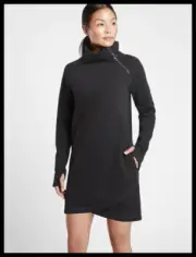 Athleta NWT Women's Cozy Karma Asym Sweatshirt Dress XSmall Color Black