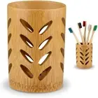 Natural Bamboo Toothbrush Holder Bathroom Toothbrush Cup With Toothpaste Holder
