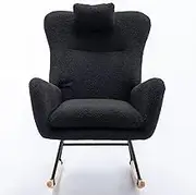 Uneeruiqy Rocking Teddy Upholstered Glider Accent High Backrest Armchair Comfy Side Chair for Nursery Bedroom Black