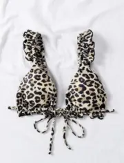 NEW Leopard Print Frill Trim Triangle Bikini Top (Size XS)