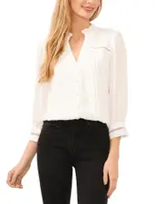 CeCe Pintucked Button Front Top