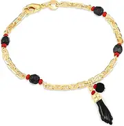 [JEWELRSTITION] Unisex Evil Eye Bracelet Azabache Hand Charm Figa Protection Good Luck 18k Gold Filled Overlay-Plated Jewelry Lucky String Kabbalah Red Black Women Men Baby