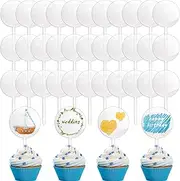 2 Inch Round Acrylic Cake Toppers Hexagonal Mini Cake Toppers Clear Blank DIY Party Birthday Cake Decorations for Cupcake Wedding Baby Shower Birthday Festival(Round Style,48 Pieces)