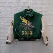 New Boohoo Man Boxy Melton & Pu Collared Varsity Jacket Green Sz. XL