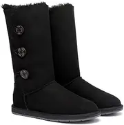 [UGG AUSTRALIAN SHEPHERD] UGG Boots Women Australian Premium Double Face Sheepskin Tall Triple Button Water Resistant Black US Women 11