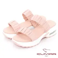 在飛比找momo購物網優惠-【CUMAR】澎澎抓皺腳背帶休閒運動氣墊厚底台涼拖鞋(粉紅色