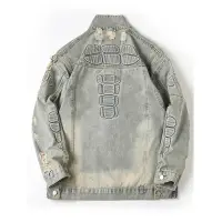 在飛比找樂天市場購物網優惠-【巴黎精品】牛仔外套丹寧夾克-寬版復古刷破男女外套a1en3