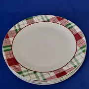 Royal Norfolk 4 HOLIDAY 10 1/2 DINNER PLATES Christmas Red Green Checkered Plaid