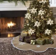 Burlap Snowflake Christmas Tree Skirt 48 inch Christmas Decoration for Tree