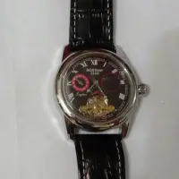 在飛比找Yahoo!奇摩拍賣優惠-BOSSWAY日月黑色機械皮帶男錶