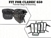 CANVAS & LEATHER PANNIER BAGS WITH MOUNTING D11 For Royal Enfield Classic 650