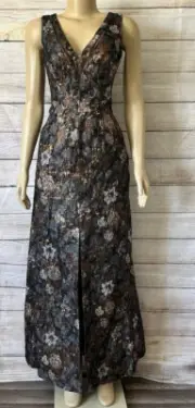 AIDAN MATTOX Metallic Double V-Neck Formal Gown brown Multicolor Dress US 2