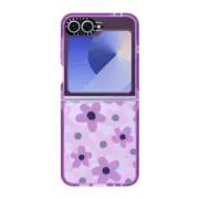 Galaxy Z Flip6 Impact Case sixties retro violet floral on clear background