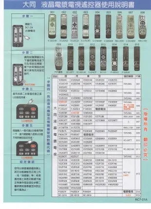 全新RC7-01A器大同液晶電視遙控器適用DC-3210 DC-4210 DC-5010 DC-32K  0228