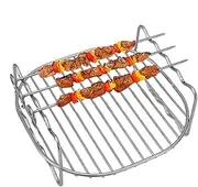 Hobngmuc Air Fryer Double Layer Rack, Multipurpose Stainless Steel Layer Racks With Skewers, Round Cooking Tray For Barbecue, Roasting Oven Air Fryer Accessories (6 inch)