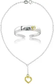 Hoops & Loops 925 Sterling Silver LOVE PEACE FAITH LUCK Inspirational Two-Tone Open Toe Ring for Women Teen Girls Men