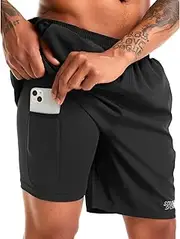 [SOUKE] Men's 2 in 1 Workout Running Shorts 7" Quick Dry Gym Athletic Shorts Liner Zipper Pockets