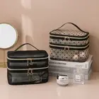 Nylon Travel Cosmetic Bag Black Grey Nude Mesh Makeup Case Toiletry Bag Women