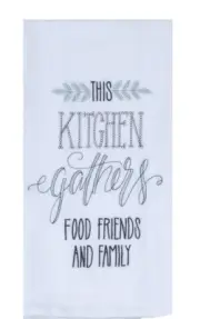 Embroidered THIS KITCHEN GATHERS Food Family Friends Krinkle Flour Sack Towel