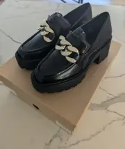 Wittner Sophia Black Leather Chunky Heel Loafer