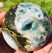 456g Natural Colourful Ocean Jasper Geode Sphere Quartz Crystal Specimen Healing