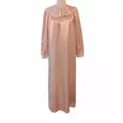 Vintage Brandywine Womens NWT Size L Pink Satin Lace Peter Pan Collar Nightgown