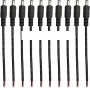 ROBAUN 10Pcs 12V 5.5x2.1mm DC Power Supply Male Female Plug Cable Connector Socket Pigtail Wire DC Adapter for DIY Strip Light(Black 10Pcs Male)