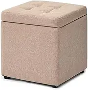 Foot Stool Dressing Table Footrest Storage Stool, Fashion Fabric Storage Stool Shoe Bench Home Small Apartment Stool Ottoman 30X30X35Cm ，Strong and Durable/Beige