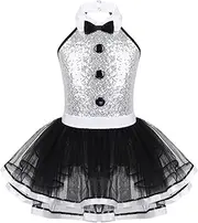 [Choomomo] Kids Girls Halter Sequins Leotard Dance Ballet Tutu Dress Gymnastics Exercise Layered Mesh Skirt