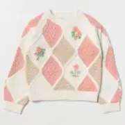 Abel & Lula Girls 6 Diamond Pattern Knit Sweater With Floral Embroidery
