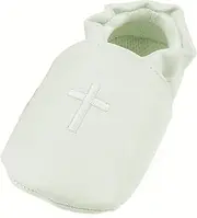 [Glamour Girlz] Cute Baby Boys Newborn Kids Infant Babies Leather Look Cross Dress Pram Formal Occasion Christening Baptism Slip on Pram Crib Soft Sole House Shoe Slipper Pre Walkers Flat Booties