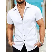 Men's Shirt Summer Shirt Button Up Shirt Casual Shirt Black White Pink Red Blue Short Sleeve Plain Collar Street Daily Clothing Apparel Fashion Casual Comforta