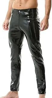 [YOOBNG] Mens Straight Leg Activewear Leggings Skinny PVC Faux Leather Pants Disco Pants
