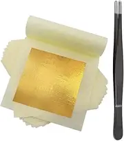 dshyuauoci 100 Pieces Gold Leaf Food with a Pair of Tweezers, 24 K Gold Real Gold Leaf Decoration 8.5 x 8 cm Cake Decorations Food Use for Decorating Cakes Wine Ice Cream Kitchen Use