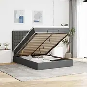 vidaxl Ottoman Bed Frame with Mattress - Double Fabric Dark Grey with Under-Bed Storage & led Lights