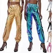 Women's Pants Cargo Pants Loose Pants Hip Hop Dance Costumes Spicy Girls Laser Holographic Shiny 1980s Silver Black Golden Pink Brown