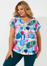 TAKING SHAPE TS COTTON ABSTRACT PRINT TEE TSHIRT TOP SIZE 22 NWT
