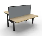 RAPIDLINE NEW PARAMOUNT BACK TO BACK ELECTRIC HEIGHT ADJUSTABLE WORKSTATION With Screen 2 Person W1800 x D1530 x H655-1259mm Natural Oak/Black
